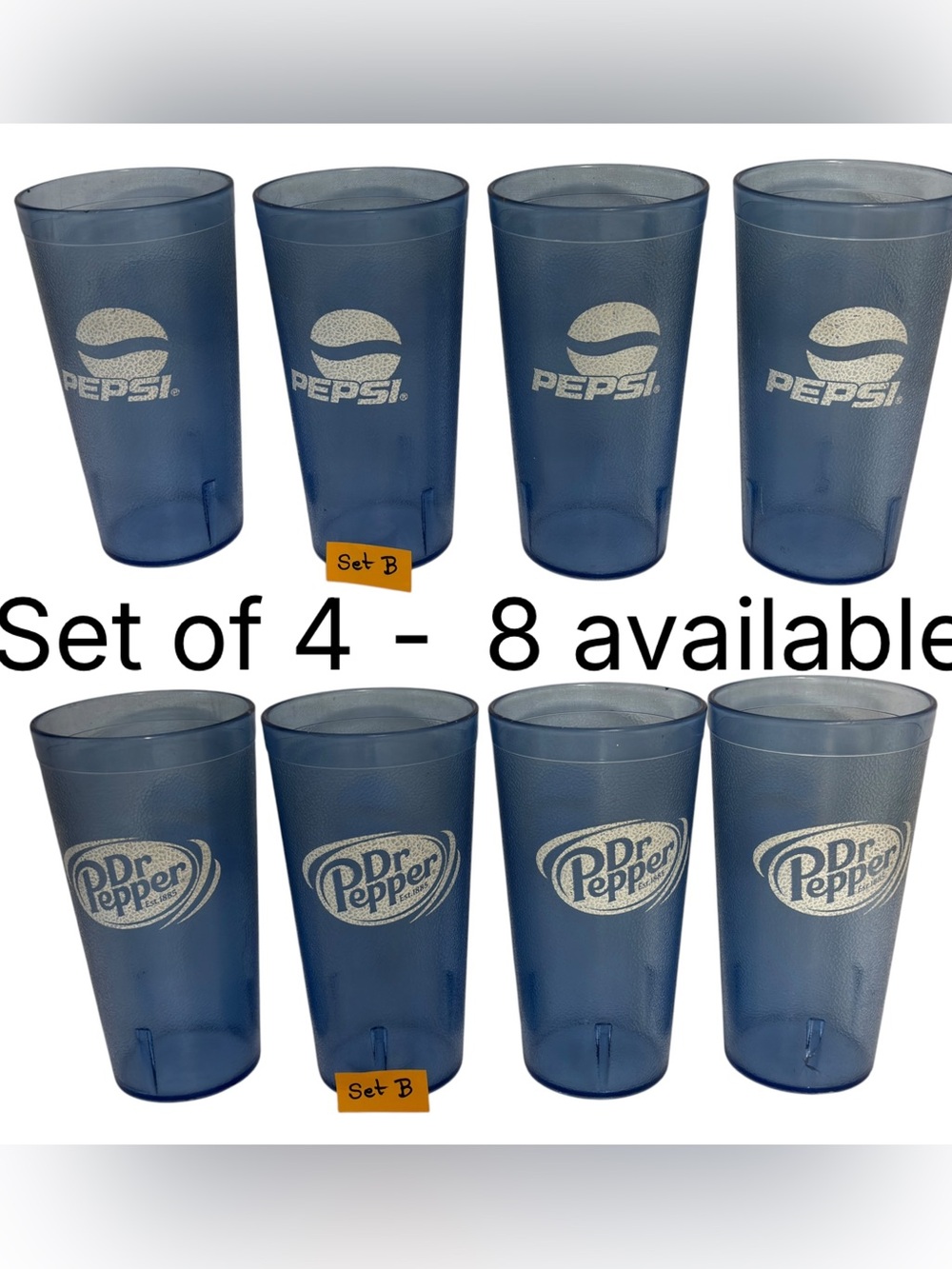 VTG Restaurant Grade Blue Plastic Pebbled Tumblers Cups - Set of 4 (8 available)